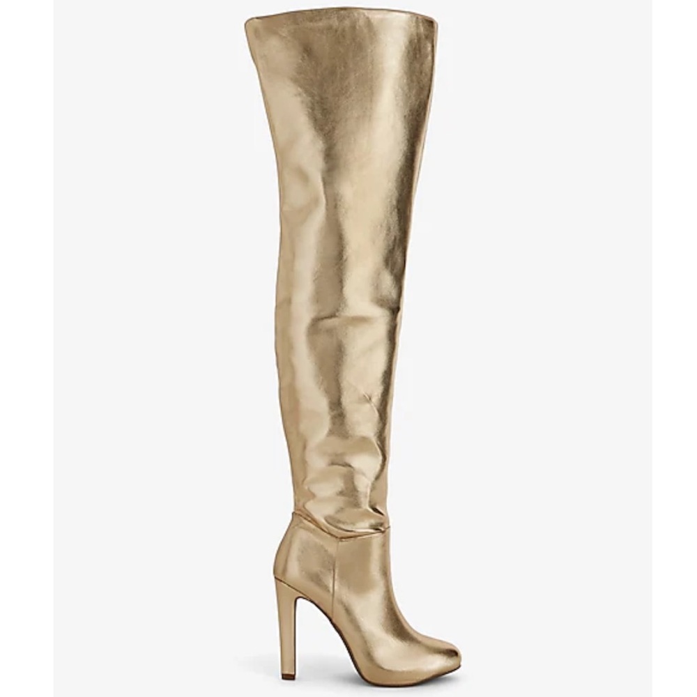 🌟Brian Atwood 🌟X Express 🌟Metallic Gold Heeled Over knee Boots with Stiletto, 7